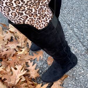 Knee High Black Suede Flat Boots